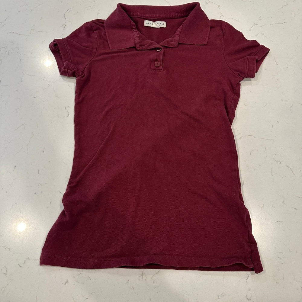Aeropostale Kids Small Burgundy Maroon Short Sleeve Pique Polo Uniform Shirt